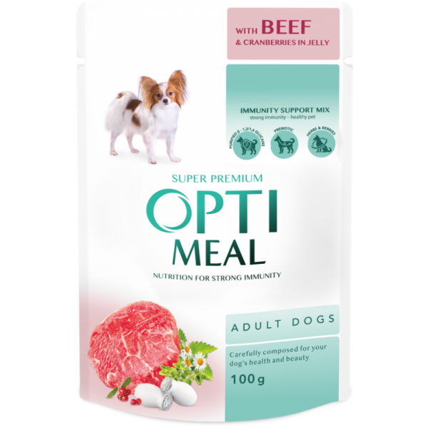 OPTIMEAL™. Supeperpremium pre dospelých psov s hovädzím mäsom a brusnicami v želé 100 g (9626) - Kliknutím zobrazíte detail obrázku.