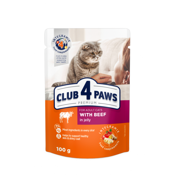Kapsička pre mačky CLUB 4 PAWS Premium S hovädzím mäsom v želé 100 g - Kliknutím zobrazíte detail obrázku.