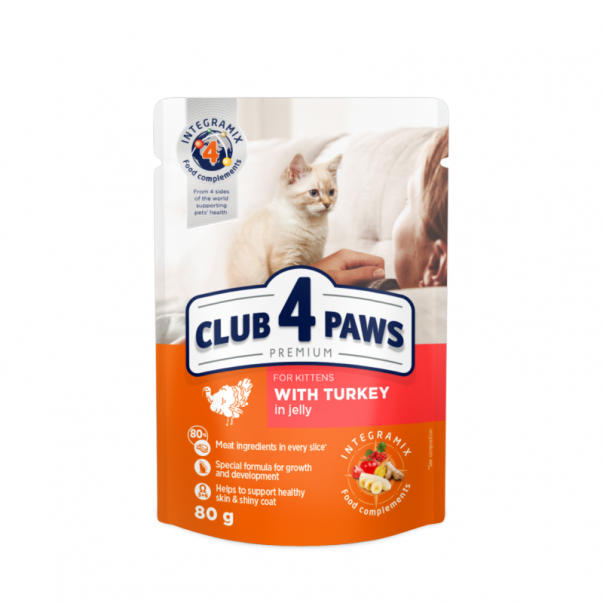 CLUB 4 PAWS Premium pre mačiatka s morčacím mäsom v želé 80 g (0701) - Kliknutím zobrazíte detail obrázku.