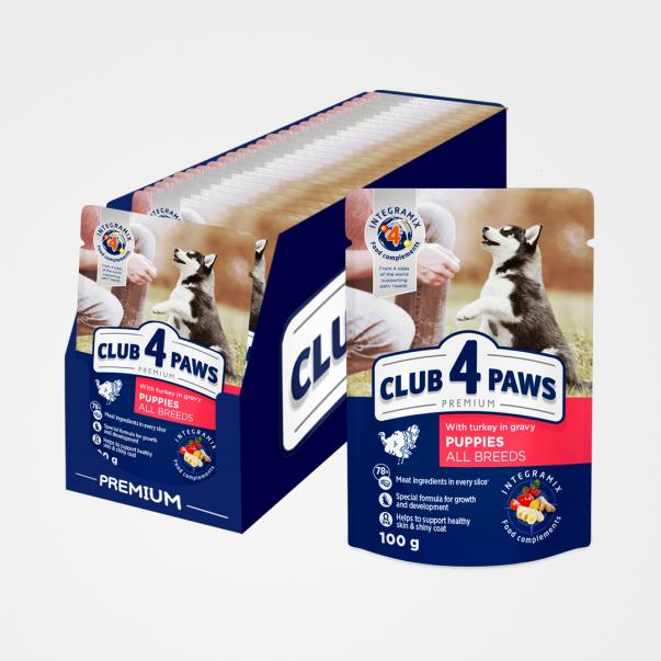 СLUB 4 PAWS Premium kapsička pre šteniatka s morčacím mäsom v omáčke 24x100g (2,4kg) (0686*) - Kliknutím zobrazíte detail obrázku.
