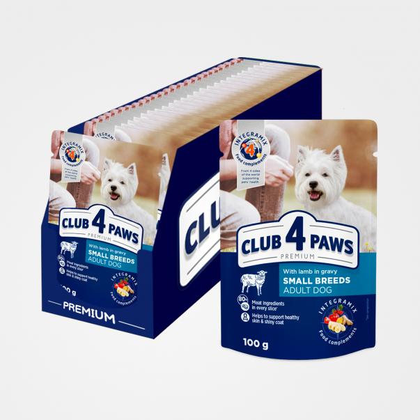 СLUB 4 PAWS Premium Kapsička pre psov malych plemien s jahňacím mäsom v omáčke 24x100g (0687*) - Kliknutím zobrazíte detail obrázku.