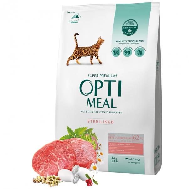 OPTIMEAL™ Superpremium pre všetky kastrované mačky s hovädzim mäsom a ciroku 4 kg (4348) - Kliknutím zobrazíte detail obrázku.