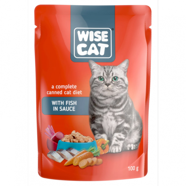 Wise Cat kapsičky pre mačky s rybou v jemnej omačke 100 g (1074) - Kliknutím zobrazíte detail obrázku.