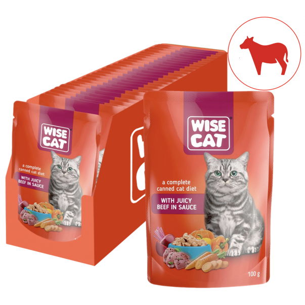 Wise Cat s šťavnatym hovädzím mäsom 24x100 g (1098*) - Kliknutím zobrazíte detail obrázku.