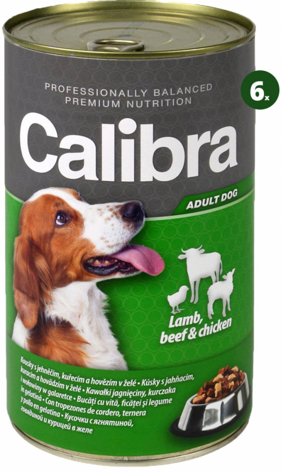 Calibra Dog Adult jahňa hovädzie a kura v želé 6 x 1,24 kg