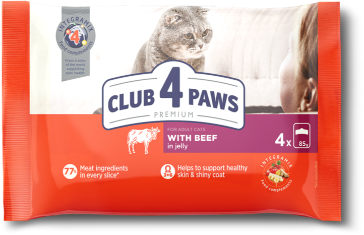 CLUB 4 PAWS Premium SET kapsičky s hovädzim mäsom 4x85g (9077)