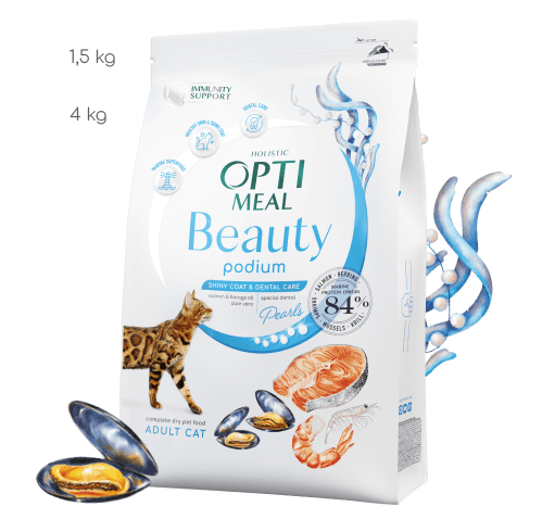 OPTIMEAL™ HOLISTIC Beauty Podium Lesklá srsť a starostlivosť o zuby pre pre mačky 1,5g (6885)