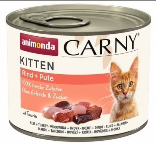 Animonda Carny Kitten hovädzie a morčacie srdiečka 200 g - Kliknutím zobrazíte detail obrázku.